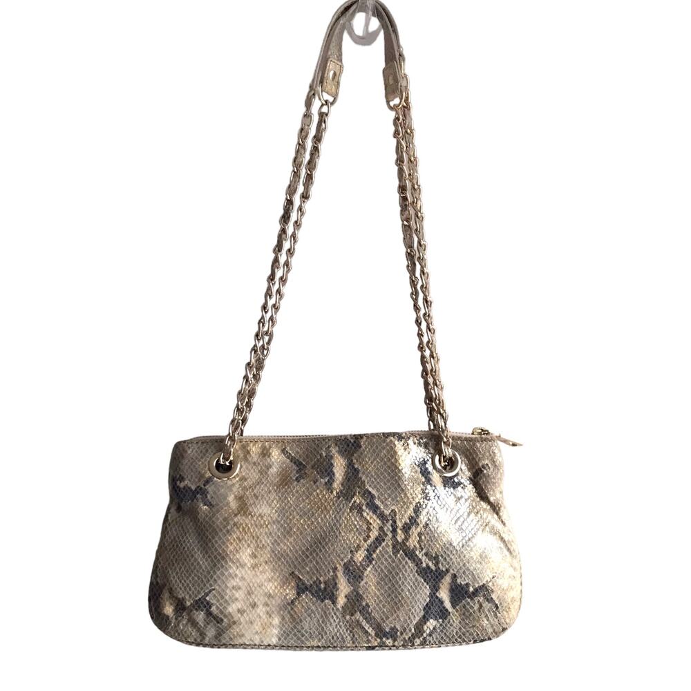 DKNY Snakeskin Chain Strap Shoulder Bag Convertible Zip Top Metallic Going Out - Picture 2 of 16
